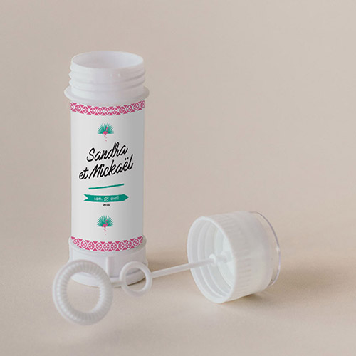 Tube à bulle de mariage Flamants roses à personnaliser
