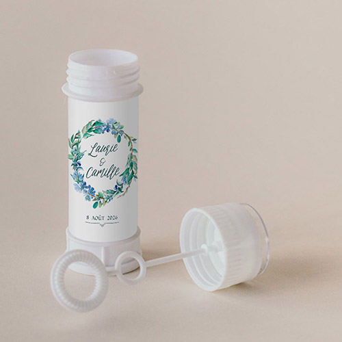 Tube à bulle de mariage Fleuri bleu à personnaliser