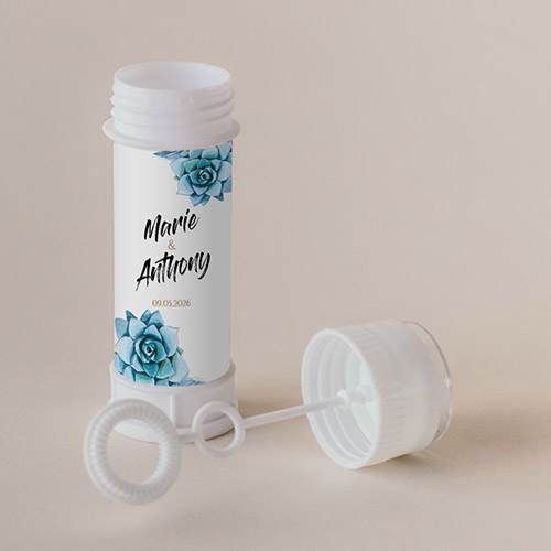 Tube à bulle de mariage Succulentes à personnaliser
