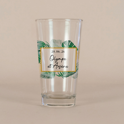 Verre à bière de mariage Cadre tropical à personnaliser