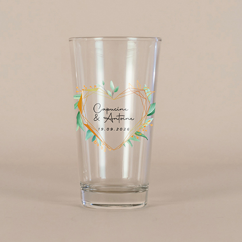 Verre à bière de mariage Coeur géométrique à personnaliser