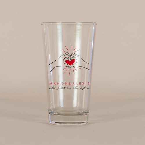 Verre à bière de mariage Coeur rouge à personnaliser