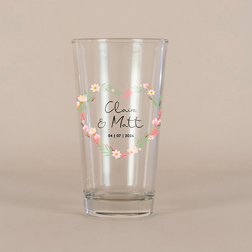 Verre à bière de mariage Couronne coeur à personnaliser