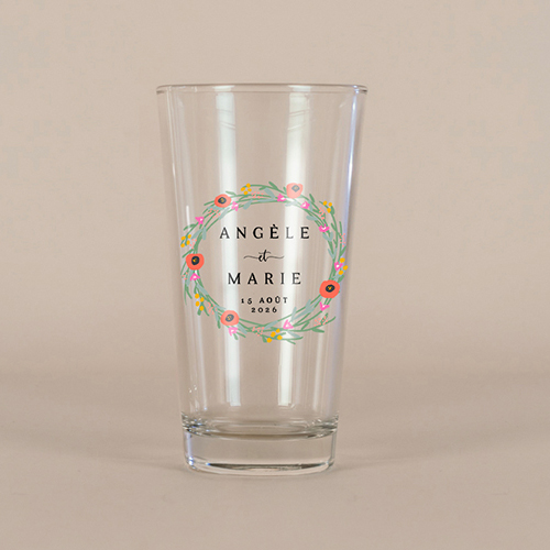 Verre à bière de mariage Couronne de fleurs à personnaliser
