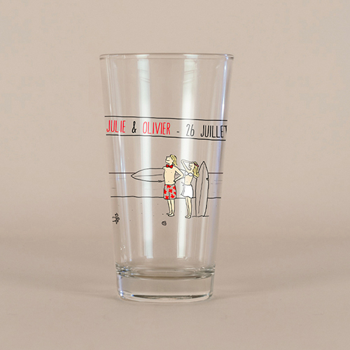 Verre à bière de mariage Surf à personnaliser