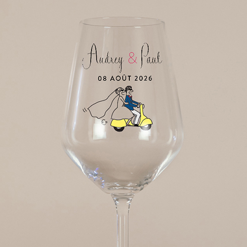 Verre à vin de mariage Arrivée des mariés à personnaliser
