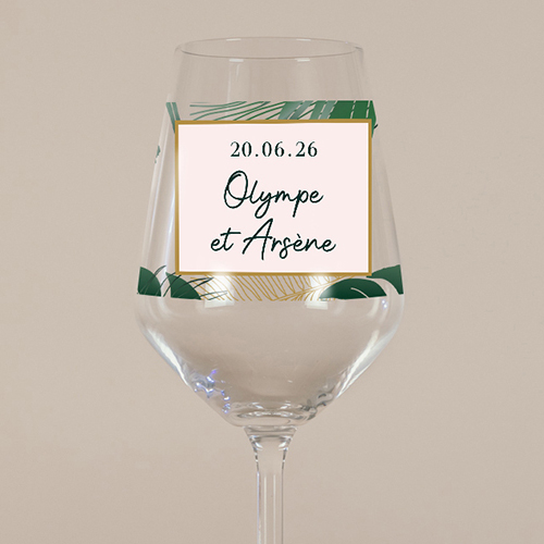 Verre à vin de mariage Cadre tropical à personnaliser