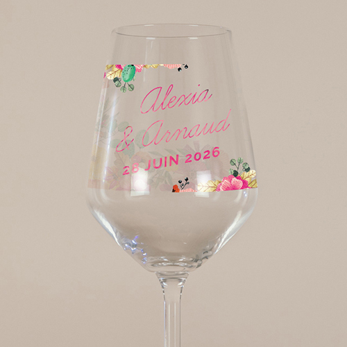 Verre à vin de mariage Champêtre à personnaliser