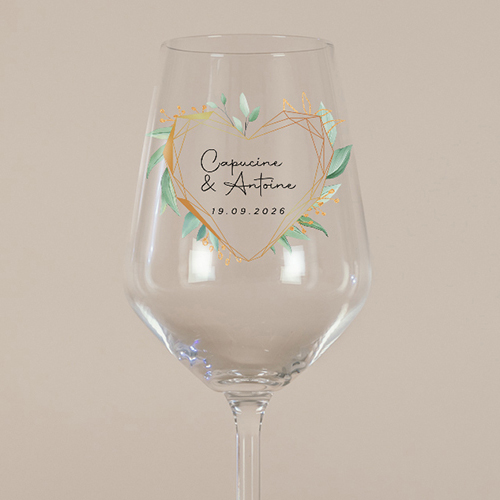 Verre à vin de mariage Coeur géométrique à personnaliser