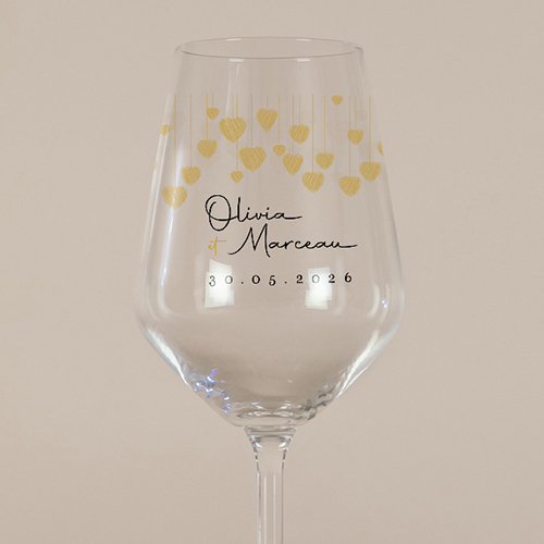 Verre à vin de mariage Coeurs suspendus à personnaliser