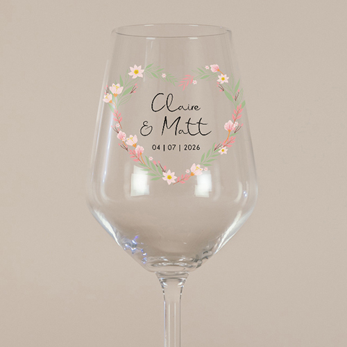 Verre à vin de mariage Couronne coeur à personnaliser