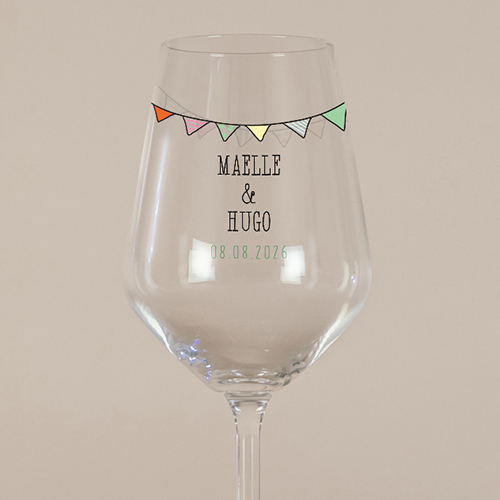 Verre à vin de mariage Fanions à personnaliser