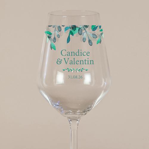 Verre à vin de mariage Feuillage délicat à personnaliser