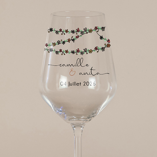 Verre à vin de mariage Guirlandes de fleurs à personnaliser