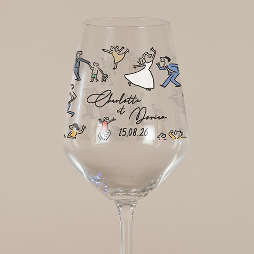 Verre à vin de mariage Scène danseurs à personnaliser