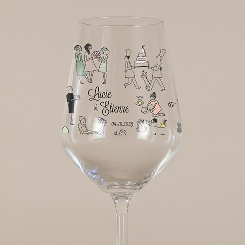 Verre à vin de mariage Scène de mariage à personnaliser