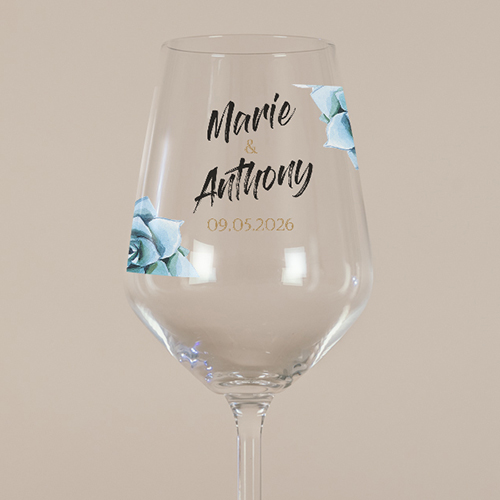 Verre à vin de mariage Succulentes à personnaliser