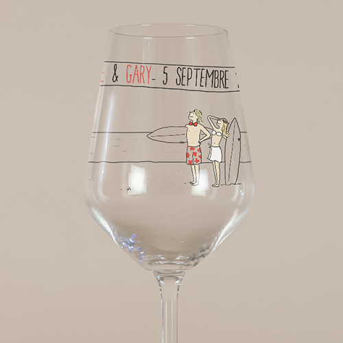 Verre à vin de mariage Surf à personnaliser