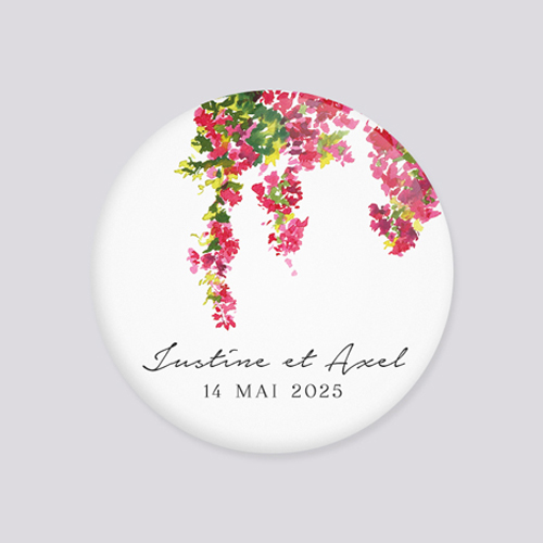 Badge de mariage Fushia à personnaliser