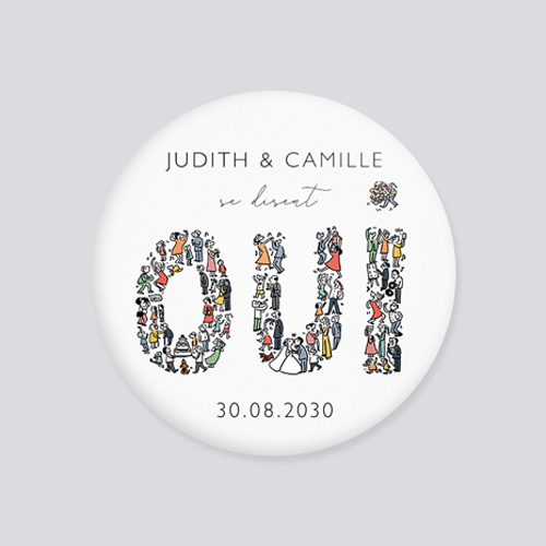 Badge de mariage Un grand Oui à personnaliser