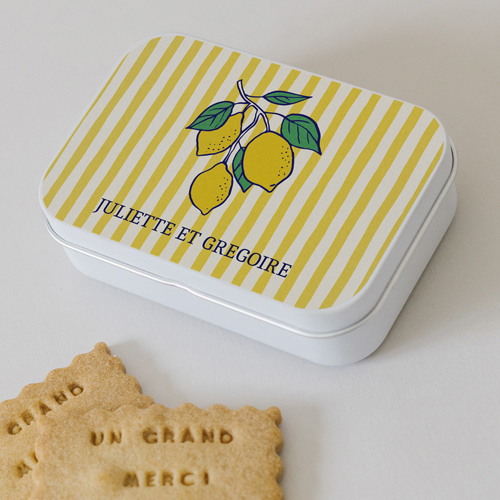 Boîte métal :univers de mariage Acidulé à personnaliser