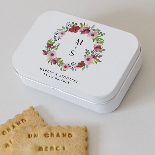 Boîte métal :univers de mariage Améthysse à personnaliser