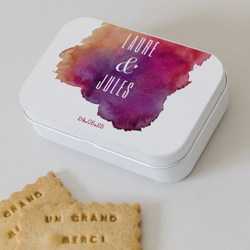 Boîte métal :univers de mariage Aquarelle à personnaliser