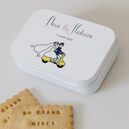 Boîte métal :univers de mariage Arrivée des mariés à personnaliser