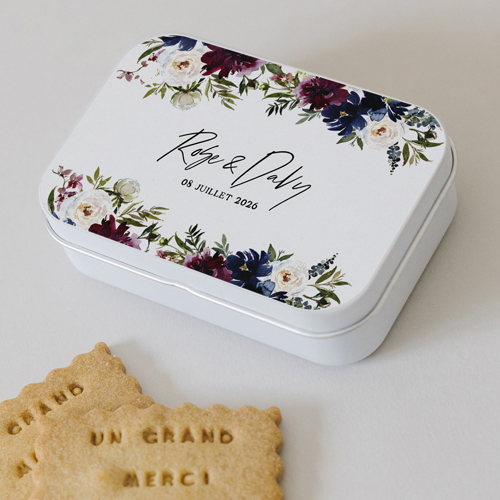 Boîte métal :univers de mariage Belladone à personnaliser