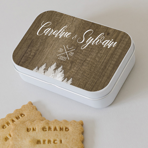 Boîte métal :univers de mariage Bois à personnaliser