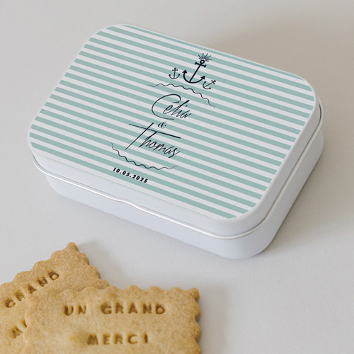 Boîte métal :univers de mariage Bord de mer à personnaliser