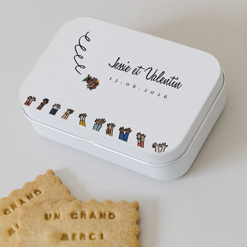 Boîte métal :univers de mariage Bouquet à personnaliser