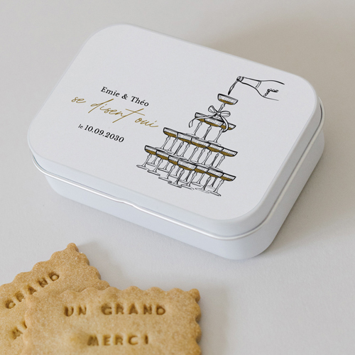 Boîte métal :univers de mariage Champagne à personnaliser