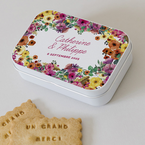 Boîte métal :univers de mariage Champêtre à personnaliser