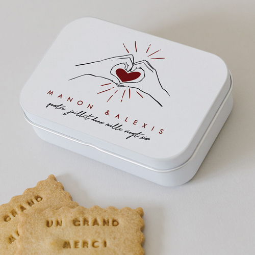 Boîte métal :univers de mariage Coeur rouge à personnaliser