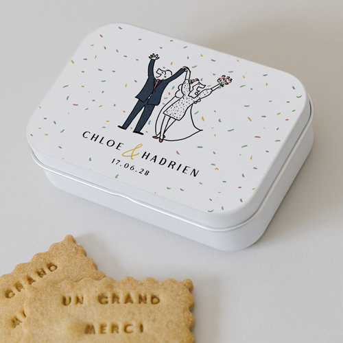 Boîte métal :univers de mariage Confettis à personnaliser