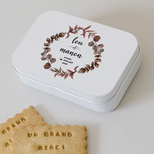 Boîte métal :univers de mariage Couronne automnale à personnaliser