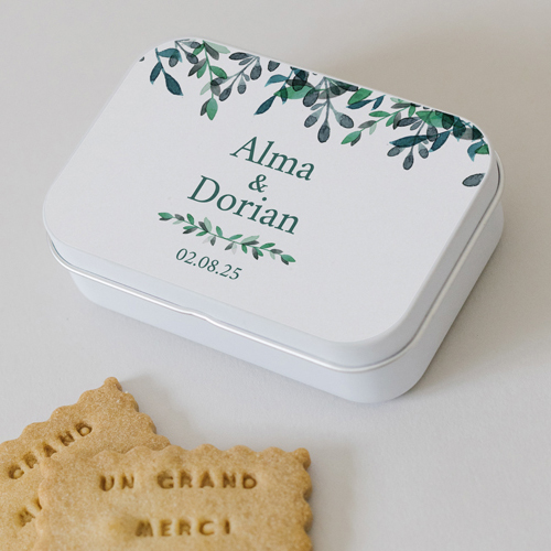 Boîte métal :univers de mariage Feuillage délicat à personnaliser