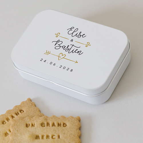 Boîte métal :univers de mariage Flèche à personnaliser