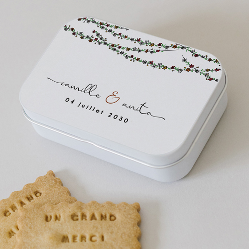 Boîte métal :univers de mariage Guirlandes de fleurs à personnaliser