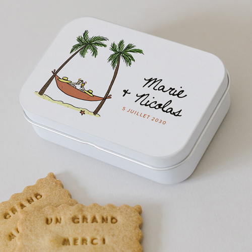 Boîte métal :univers de mariage Hamac à personnaliser