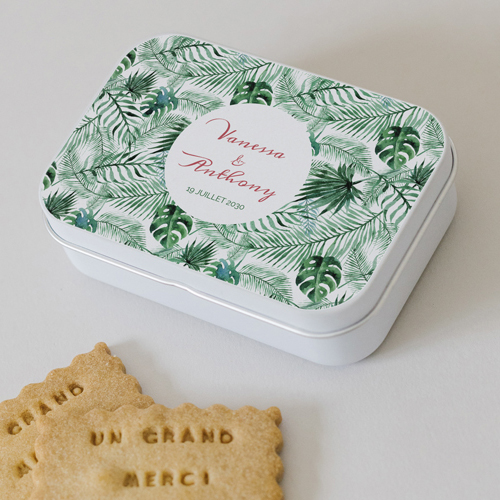 Boîte métal :univers de mariage Jungle à personnaliser