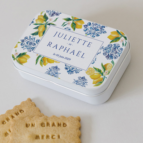 Boîte métal :univers de mariage Lemon Vibes à personnaliser