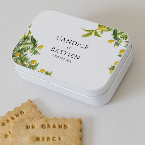Boîte métal :univers de mariage Limonier à personnaliser