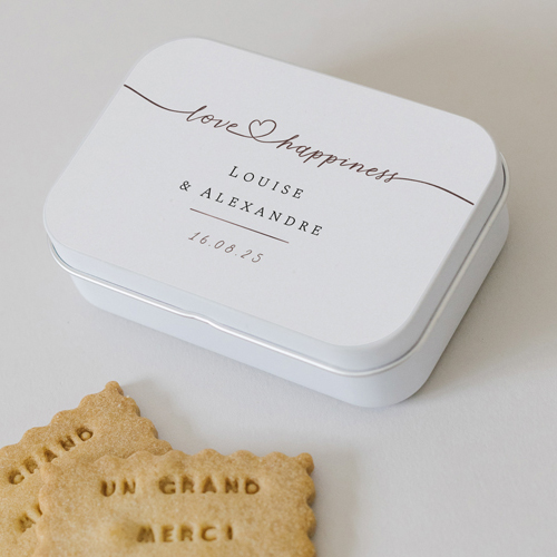 Boîte métal :univers de mariage Love à personnaliser