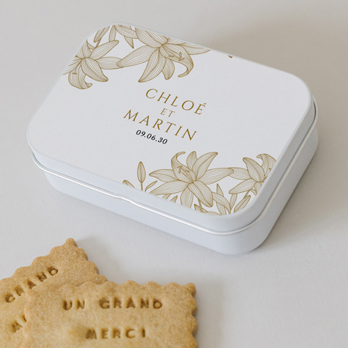 Boîte métal :univers de mariage Lys à personnaliser