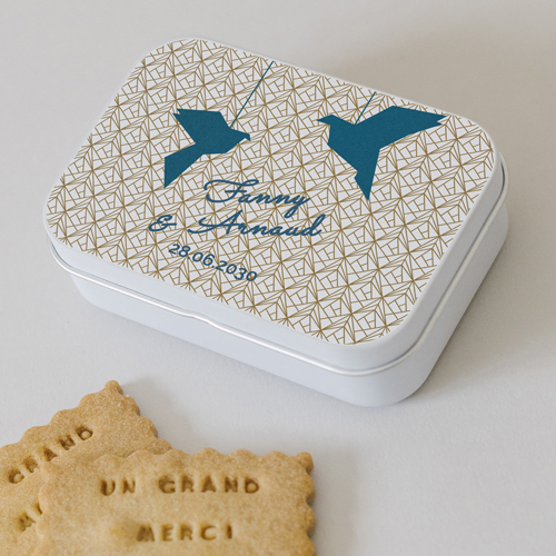 Boîte métal :univers de mariage Origami à personnaliser