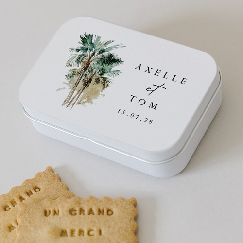 Boîte métal :univers de mariage Palm à personnaliser