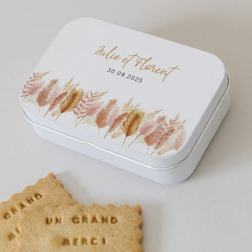 Boîte métal :univers de mariage Pampa à personnaliser