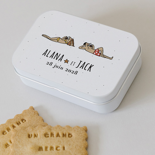 Boîte métal :univers de mariage Plage à personnaliser